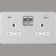 Knightsbridge 13A 2G SP Switched Socket with Dual USB A+C 5V DC 4.0A shared - Polished Chrome with White Insert