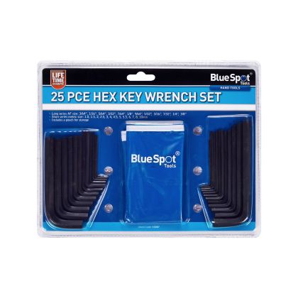 Blue Spot Tools 25 PCE Metric and Imperial Hex Key Wrench Set With Pouch (1-10mm) (3/64"-3/8")