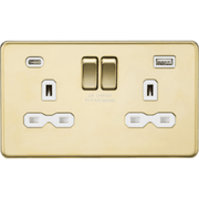 Knightsbridge 13A 2G SP Switched Socket with Dual USB A+C 5V DC 4.0A shared - Polished Brass with White Insert