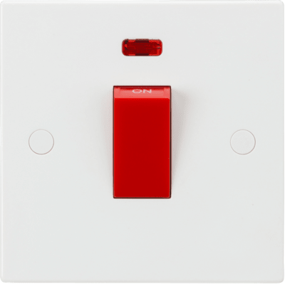 Knightsbridge 45A DP Switch & 13A Socket with Neons - Red Rocker
