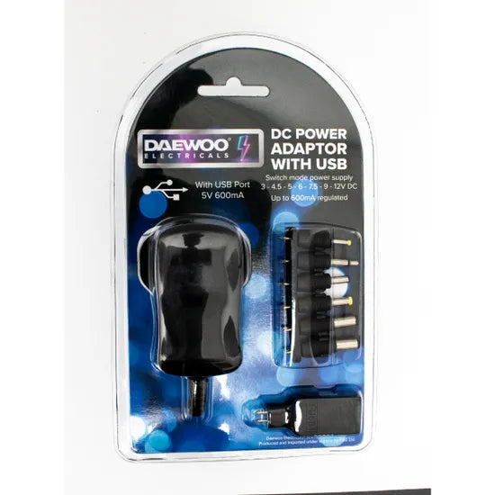 Masterplug 12V DC Power Adaptor with USB 600mA