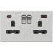 Knightsbridge 3A 2 Gang Switched Socket with Dual USB Charger - Brushed Chrome Black Insert