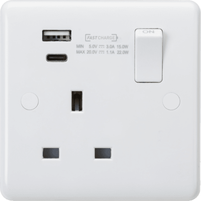 Knightsbridge 13A 2G SP Switched Socket with Dual USB A+C 5V DC 4.8A shared with Outboard Rockers