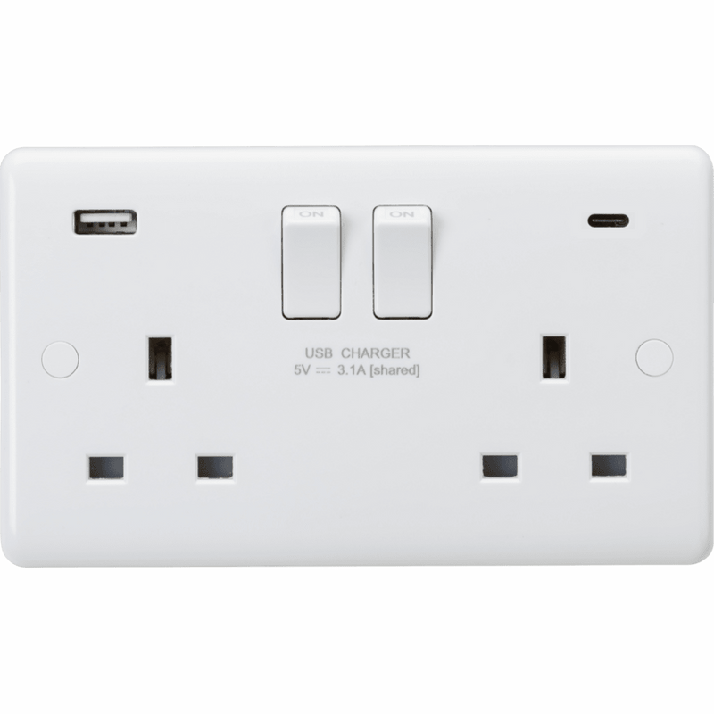 13A 2 Gang DP Switched USB Socket with Type A+c – Curve