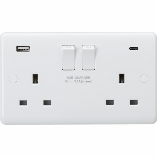 13A 2 Gang DP Switched USB Socket with Type A+c – Curve