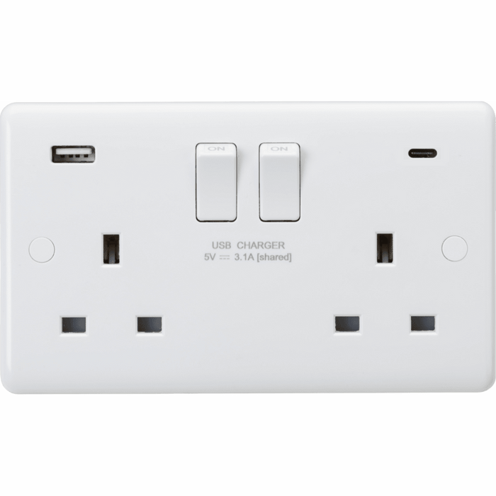 13A 2 Gang DP Switched USB Socket with Type A+c – Curve