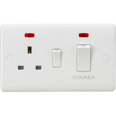 Knightsbridge 45A DP Switch with Neon 1G size - White Rocker