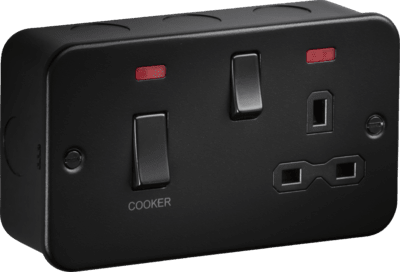 Knightsbridge Metal Clad 2G 45A DP Cooker Switch and 13A Switched Socket with Neons