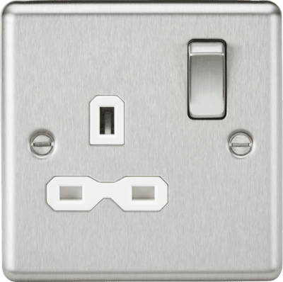Knightsbridge 13A 1G DP Switched Socket, Dual USB White Insert - Rounded Edge Brushed Chrome