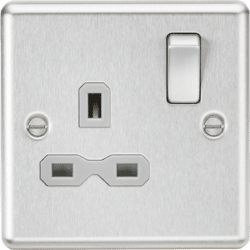 Knightsbridge 13A 1G DP Switched Socket - Brushed Chrome with Grey Insert