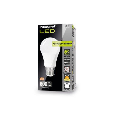Integral LED GLS Dusk-to-Dawn Sensor Bulb B22 8W 2700K 806lm