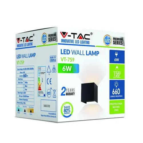 V-TAC SQUARE DIRECTIONAL WALL LAMP BLACK
