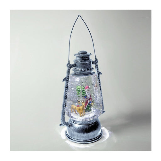 LED Silver Lantern With Santa & Reindeer