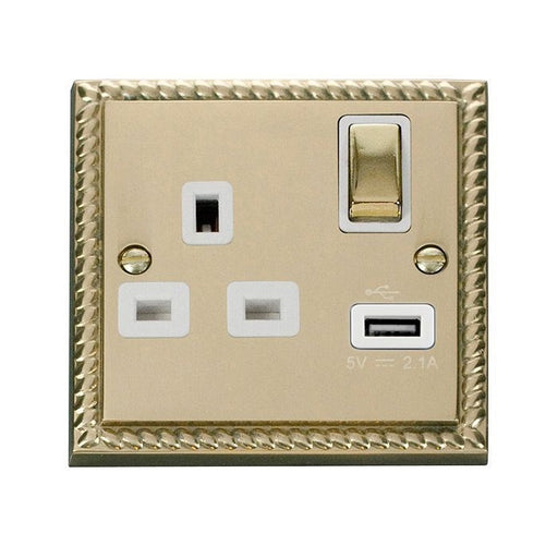 Click Deco Georgian Style Ingot 1 Gang 13A 1x USB-A 2.1A Switched Socket - White Insert