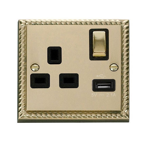 Click Deco Georgian Style Ingot 1 Gang 13A 1x USB-A 2.1A Switched Socket - Black Insert