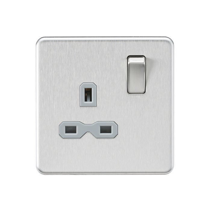 Knightsbridge 13A 1G DP Switched Socket - Brushed Chrome with Grey Insert