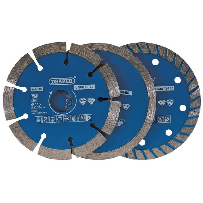 Draper Diamond Blade Set, 115mm 3 Piece