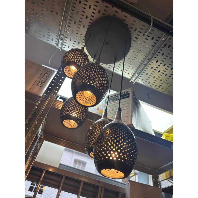 Designer 5-Light Black Perforated Cluster Pendant Chandelier