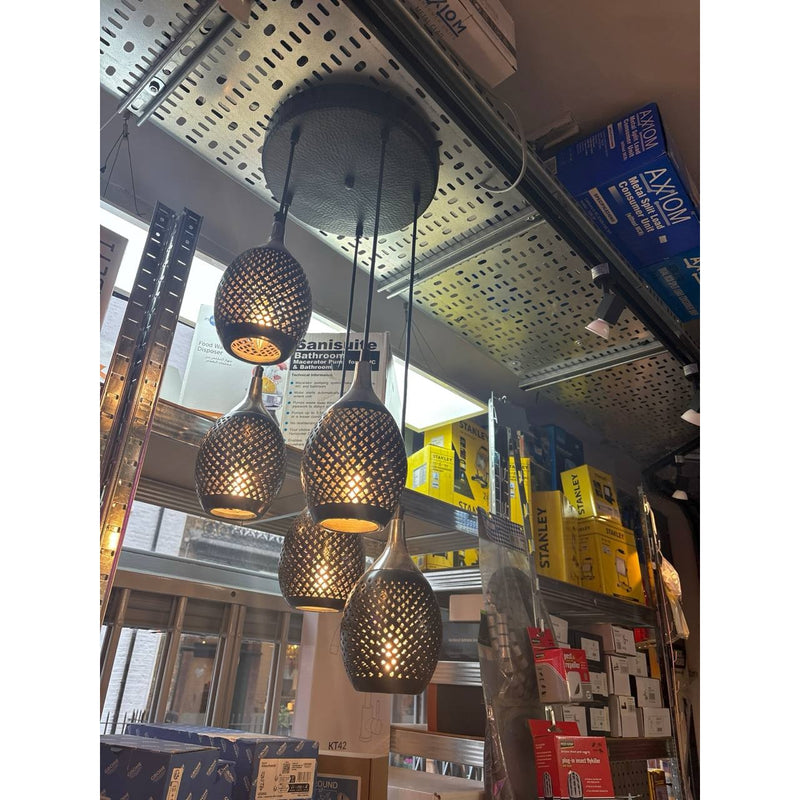 Designer 5-Light Black Perforated Cluster Pendant Chandelier