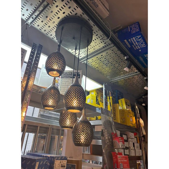 Designer 5-Light Black Perforated Cluster Pendant Chandelier