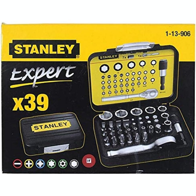 Stanley 1-13-906 Bit-Set with mini Ratchet 39-piece , Silver