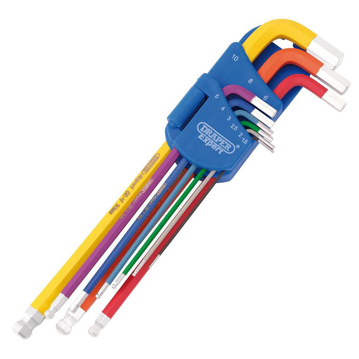 Draper Metric Coloured Extra Long Hex and Ball End Key Set (9 Piece)