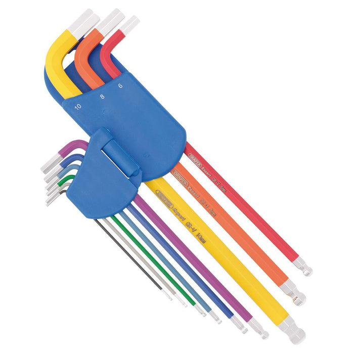 Draper Metric Coloured Extra Long Hex and Ball End Key Set (9 Piece)