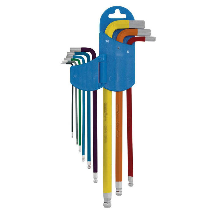 Draper Metric Coloured Extra Long Hex and Ball End Key Set (9 Piece)