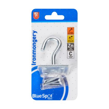 Blue Spot Tools Ironmongery 50mm x 50mm Zinc Plated Hook on Plate