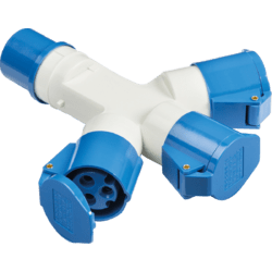 Knightsbridge 240V IP44 16A 2P+E 3 Way Splitter - Blue