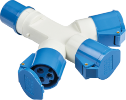Knightsbridge 240V IP44 16A 2P+E 3 Way Splitter - Blue