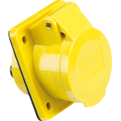 Knightsbridge 110V IP44 16A Angled Surface Mount Socket 2P+E - Yellow