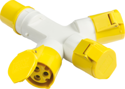 Knightsbridge 110V IP44 16A 2P+E 3 Way Splitter - Yellow