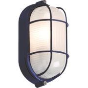 Knightsbridge 230V 60W Black Oval Bulkhead with Wire Guard and Glass Diffuser