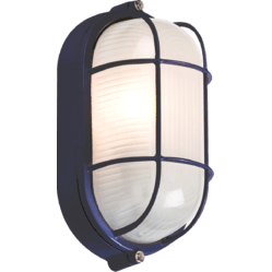 Knightsbridge 230V 60W Black Oval Bulkhead with Wire Guard and Glass Diffuser