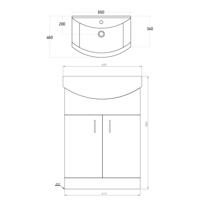 Lanza Polar White 550 Basin & Floor Cabinet tap not included