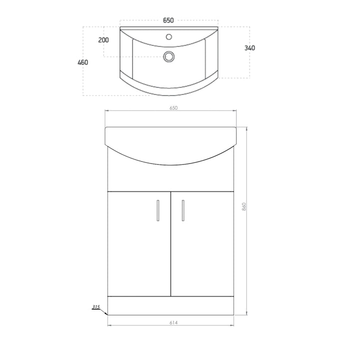 Lanza Polar White 550 Basin & Floor Cabinet tap not included