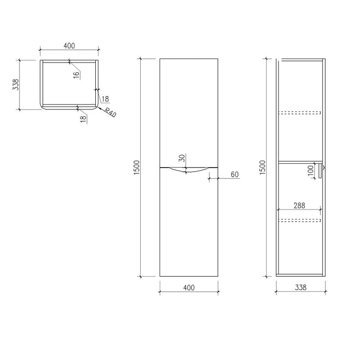 SCUDO Bella Tall Boy Cabinet - 150cm H x 40cm W x 33.8cm D