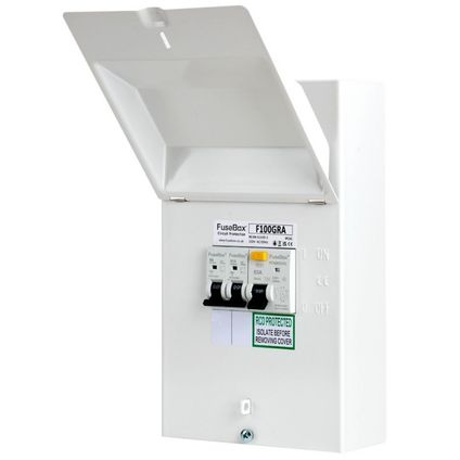 Fusebox F100GRA Pre-Populated 2 Way Garage Consumer Unit With 63A RCD Isolator & Dual MCBs