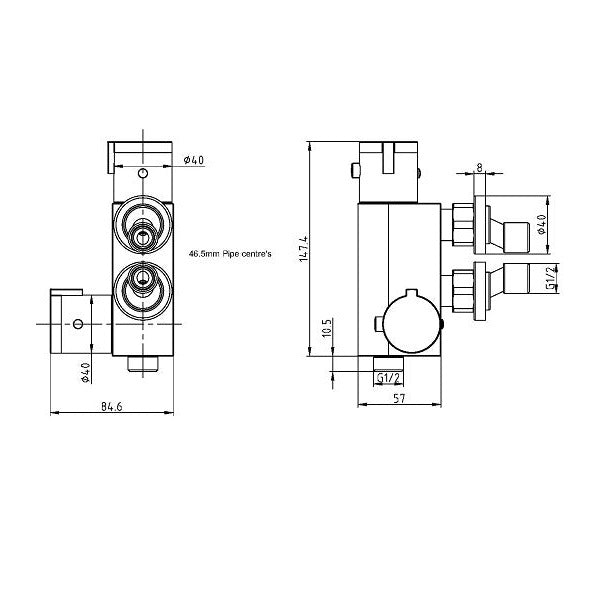 SCUDO Black Thermostatic Vertical Valve and Douche Handset