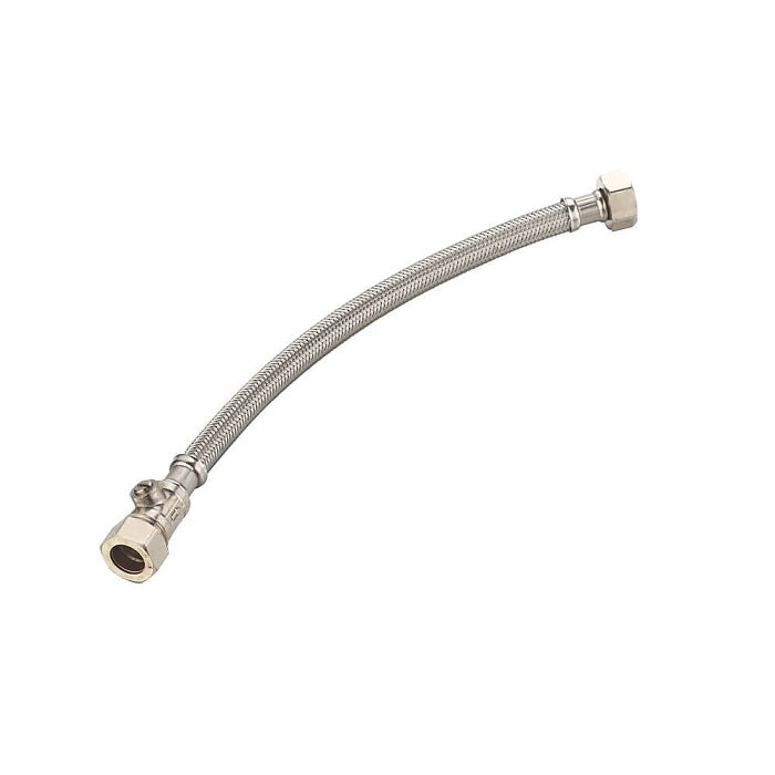 Embrass Peerless Flexible Tap Connector c/w Isolating Valve 15mm x 1/2" x 300mm