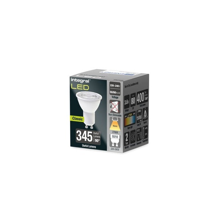 Integral LED GU10 Bulb 400LM 3.4W 2700K Non-Dimmable 36 Beam