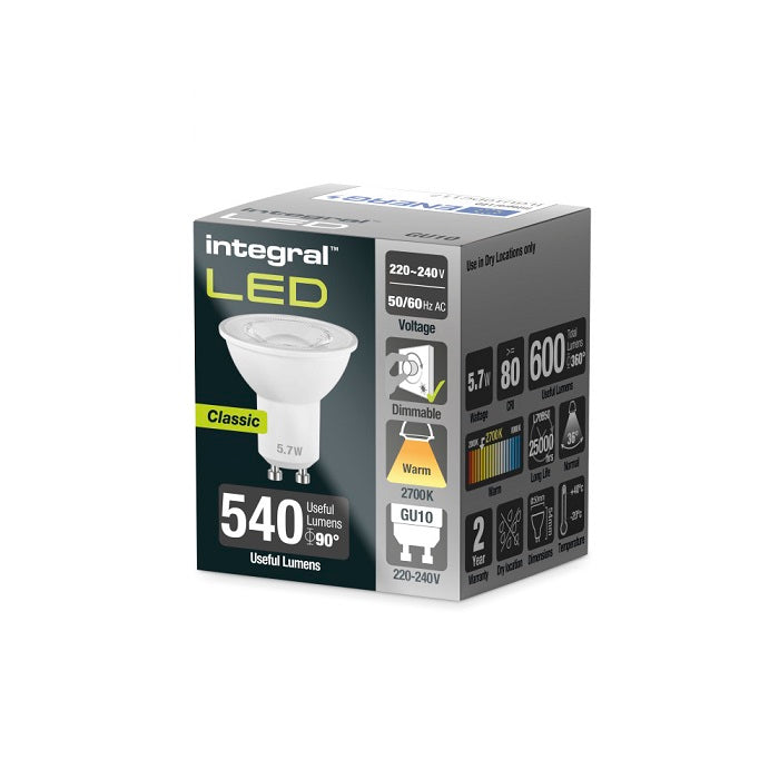 Integral LED GU10 600LM 5.7W 2700K Dimmable 36 Beam