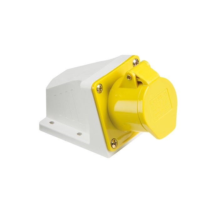 Knightsbridge 110V IP44 16A Angled Surface Mount Socket 2P+E - Yellow