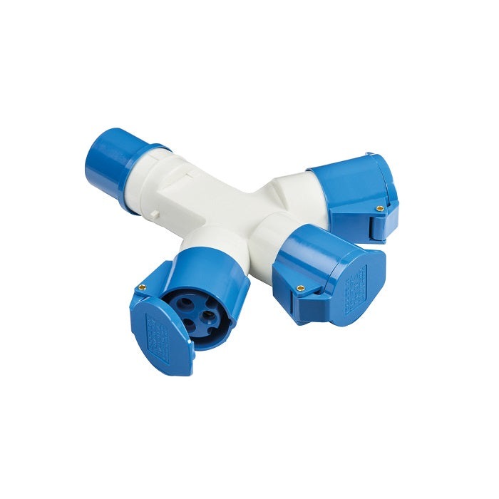 Knightsbridge 240V IP44 16A 2P+E 3 Way Splitter - Blue