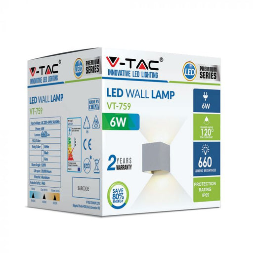 V-TAC 6W Directional Wall Lamp With Bridgelux Chip 3000K Grey Square