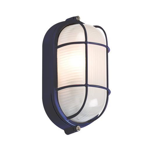 Knightsbridge 230V 60W Black Oval Bulkhead with Wire Guard and Glass Diffuser