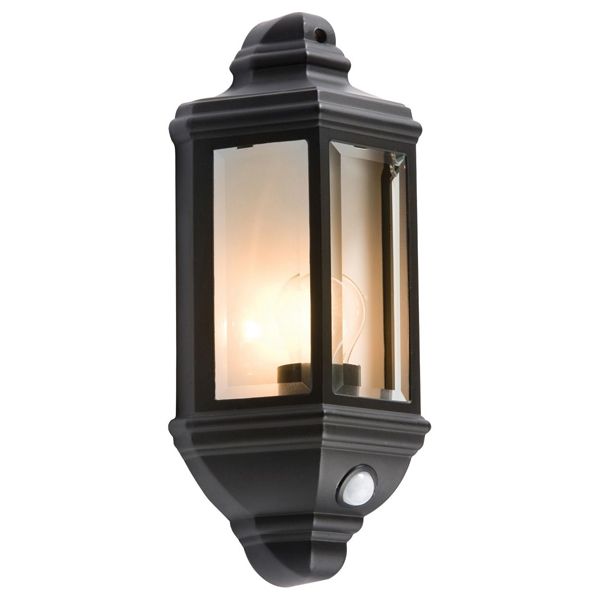 Knightbridge IP33 60W Die-Cast Aluminium Clear Glass Wall lantern with PIR Sensor