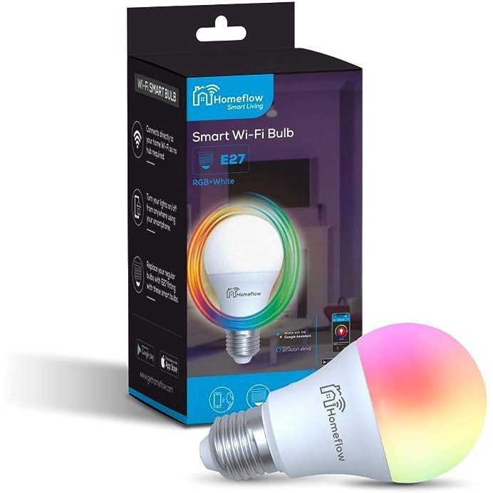 Homeflow Wi-Fi RGB + C/W Dimmable Smart Bulb 2700K-6500K 9W Base: ES