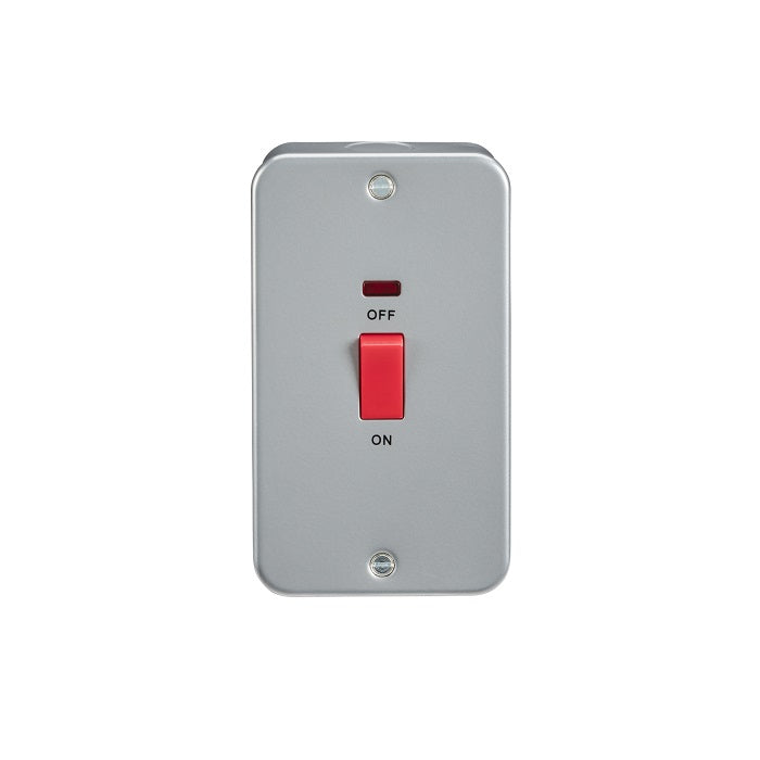 Knightsbridge Metal Clad 45A DP Switch with Neon - Large Plate